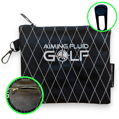 Premium Leather Golf Utility Pouch with Zippered Closure – Luxury Valuables Bag with Diamond Stitching, 360-Degree Metal Clip, and Soft Interior Lining