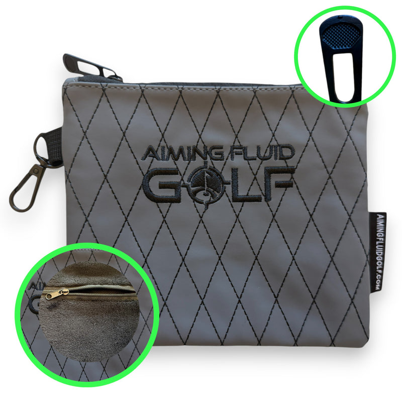 Premium Leather Golf Utility Pouch with Zippered Closure – Luxury Valuables Bag with Diamond Stitching, 360-Degree Metal Clip, and Soft Interior Lining