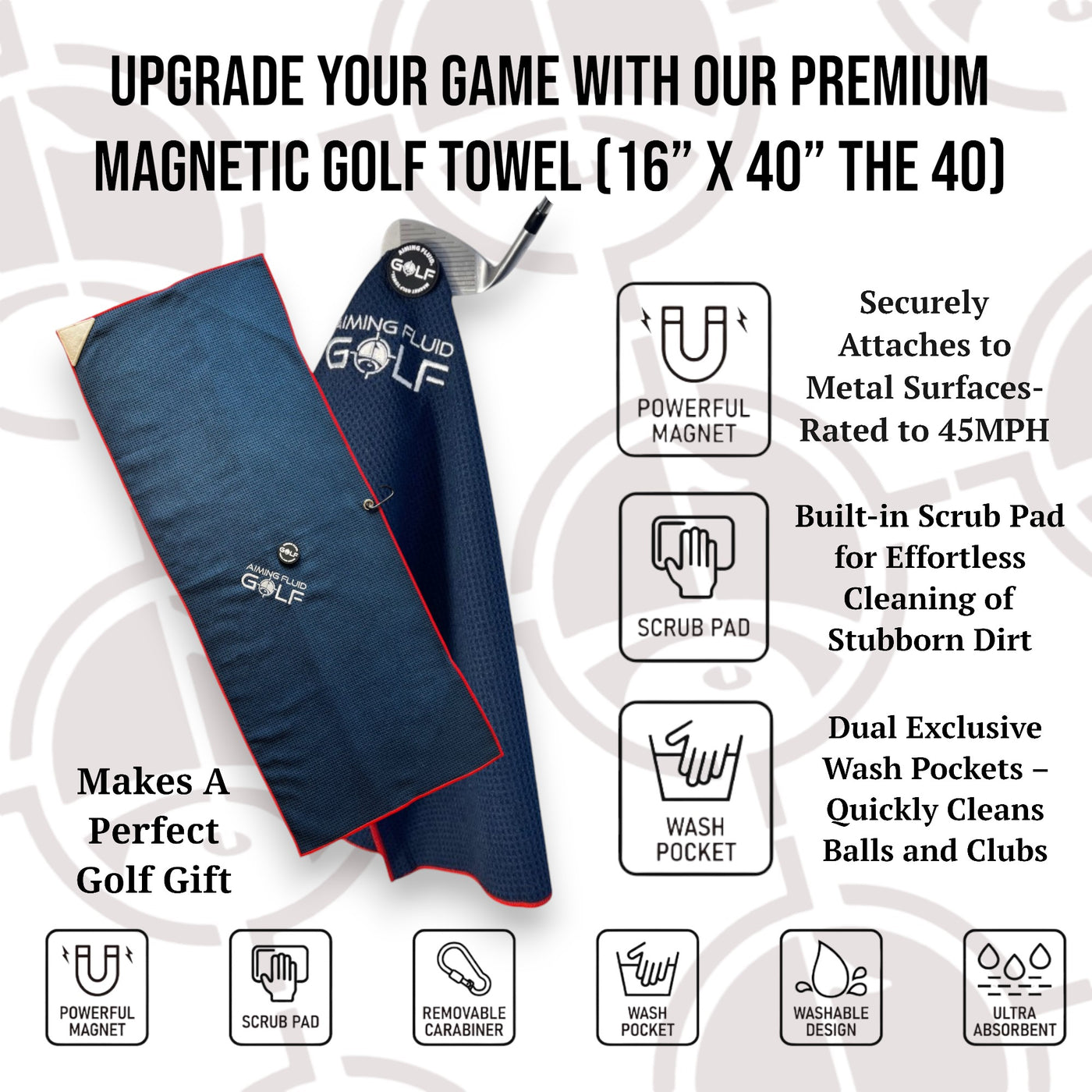 Magnetic Golf Towel Large (40) With MAGNA-ANCHOR Technology