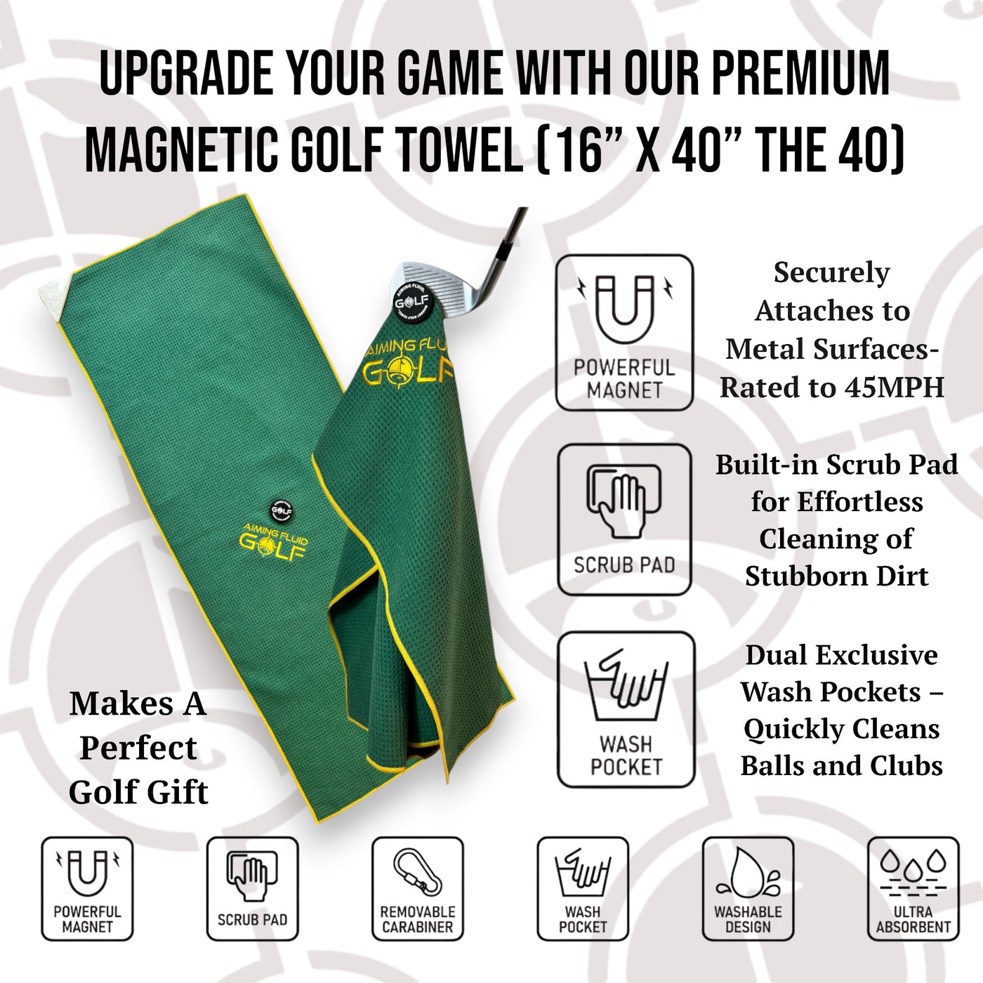 Magnetic Golf Towel Large (40) With MAGNA-ANCHOR Technology