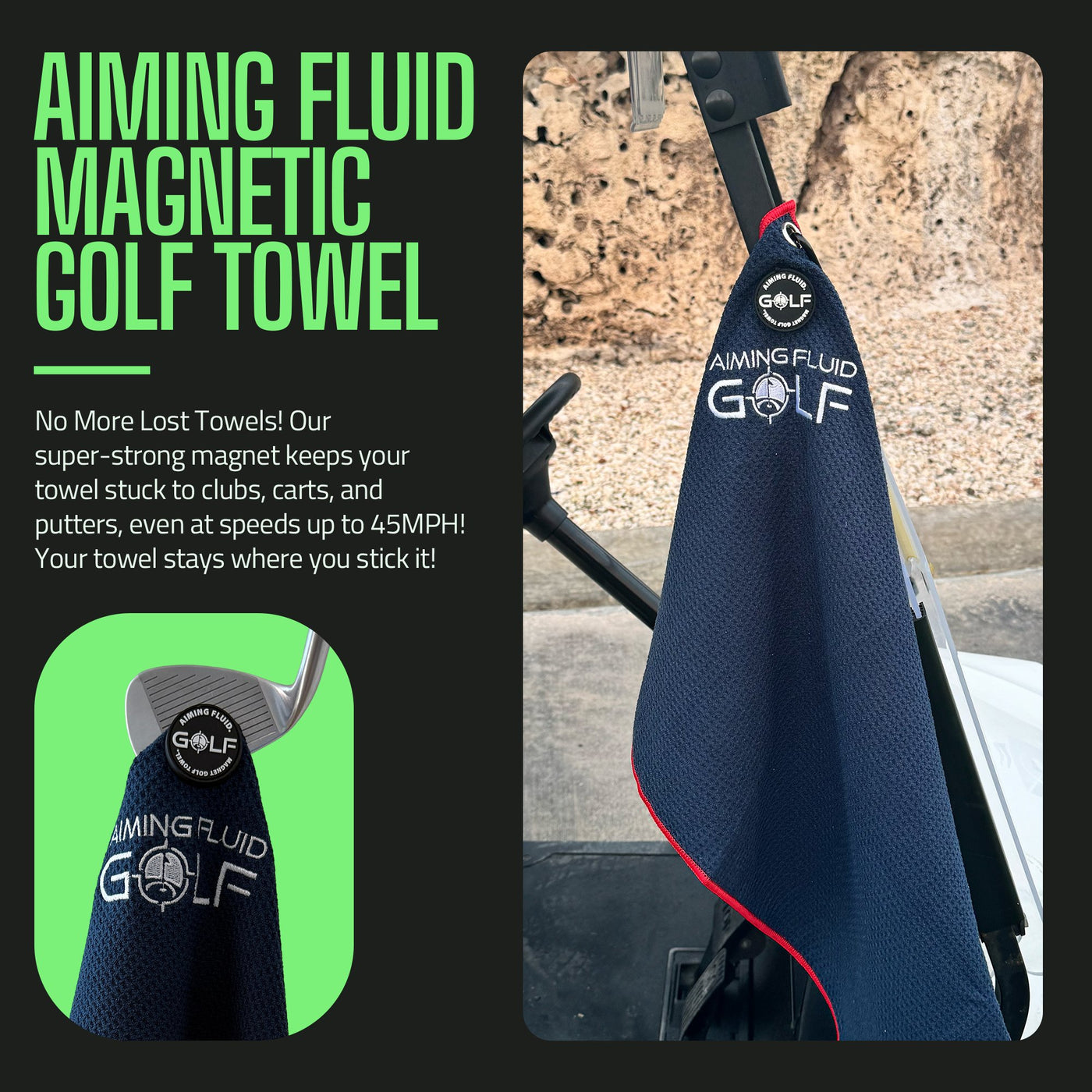 Multi-Function Magnetic Golf Towel with Wash Pocket, Magna-Anchor Technology, Waffle Pattern, Ball Scrubber – Perfect Golf Gift for Men & Women (16" x 24" Stubby)